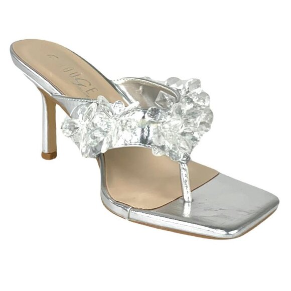 Rouge by Helium Thong Square Toe Stiletto Heel Women's Sandals Silver/Clear - Picture 4 of 11